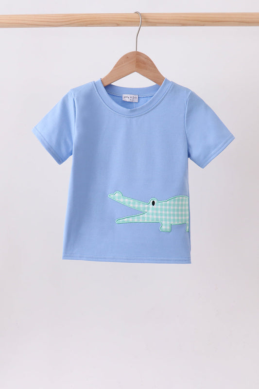 Boys Blue Crocodile Applique Top