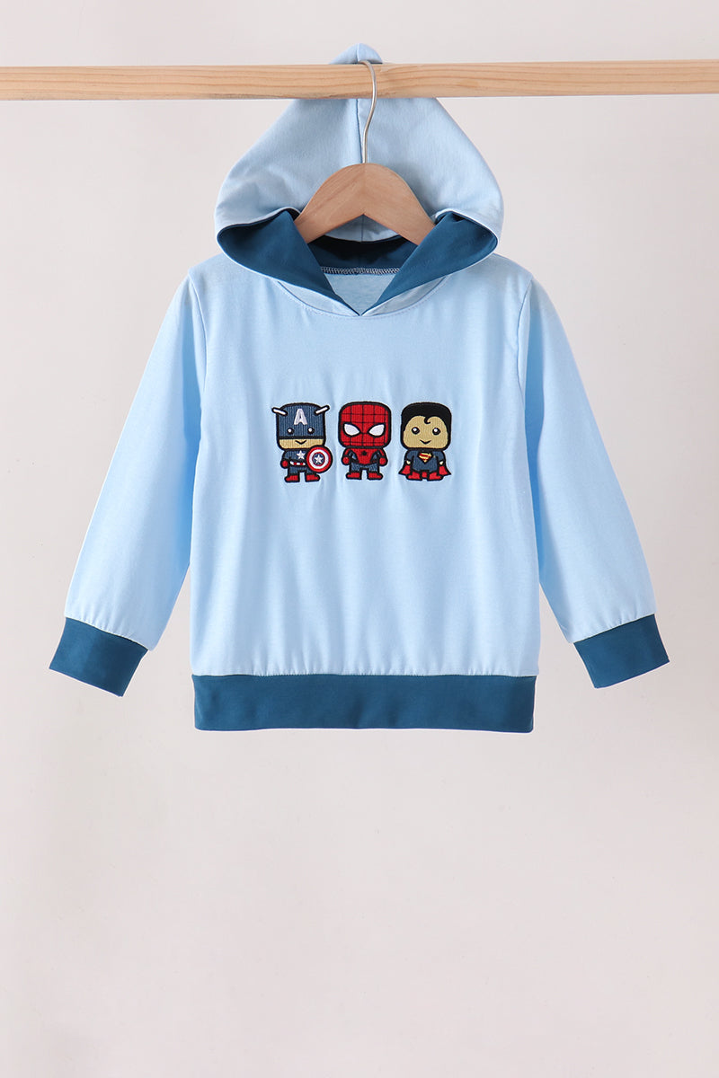 Boys Blue Superhero Character Embroidery Hoodie 