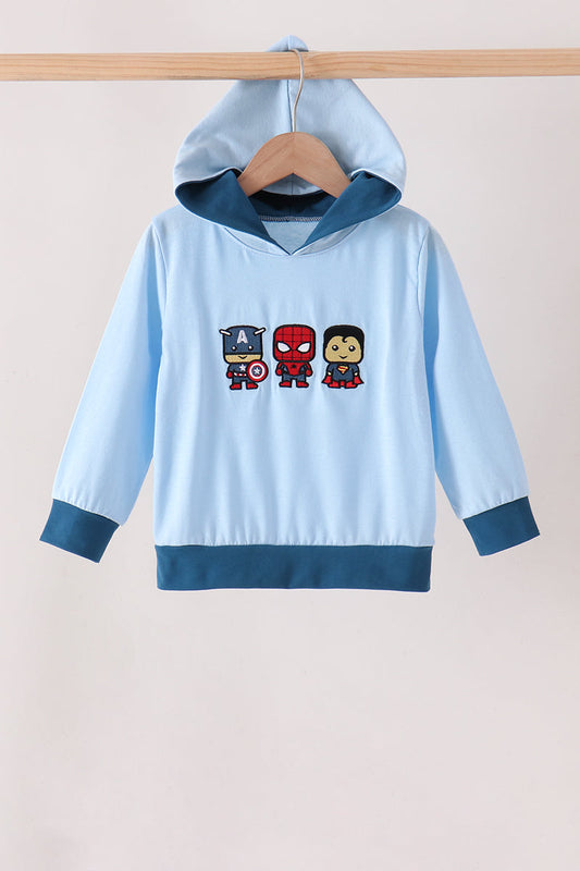 Boys Blue Superhero Character Embroidery Hoodie 