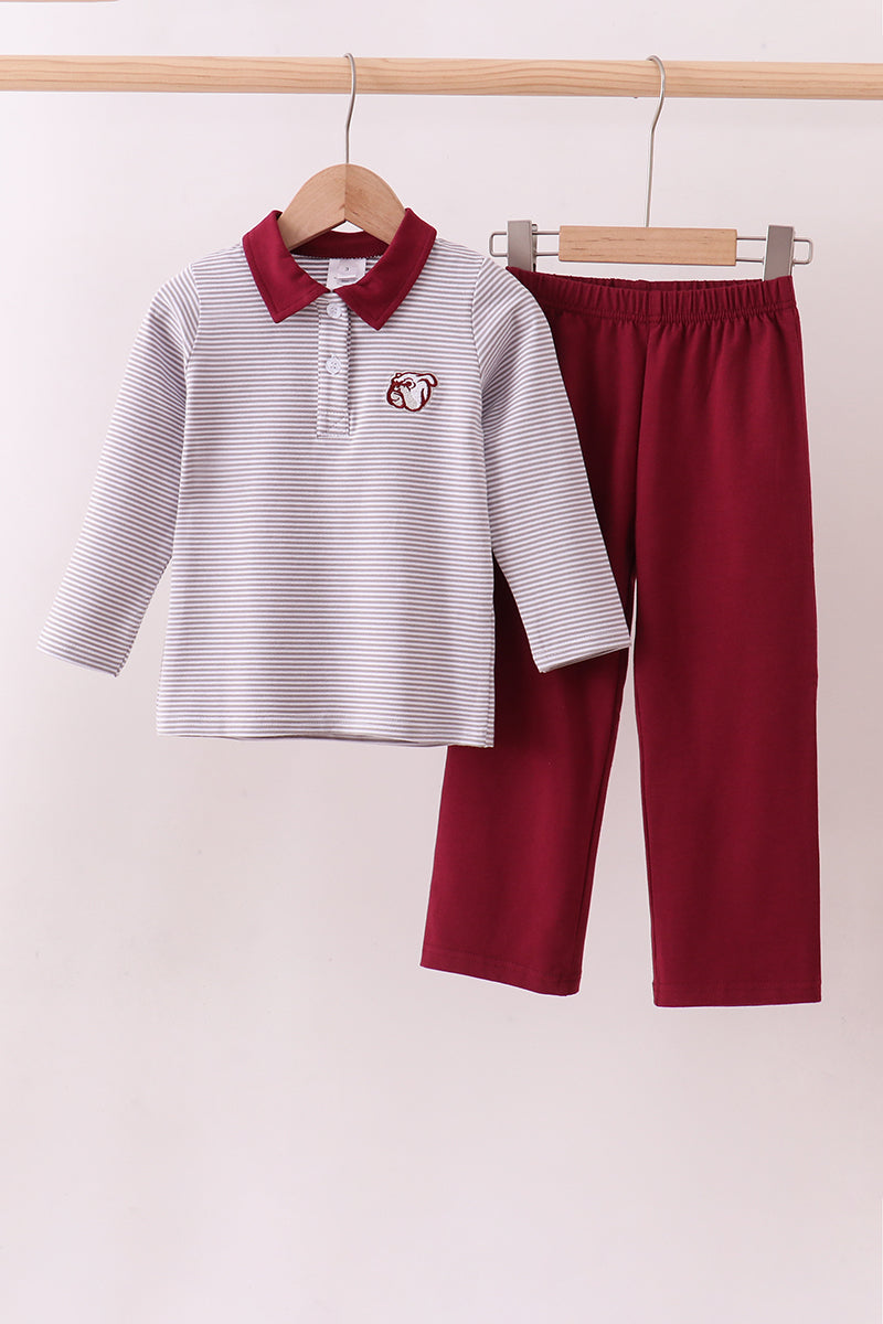 Boys Collared Maroon Georgia Stripe Bulldog Embroidery Pants Seto