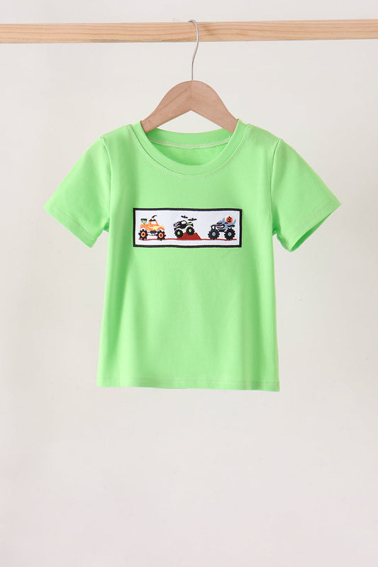 Boys Green Monster Truck Embroidery Top