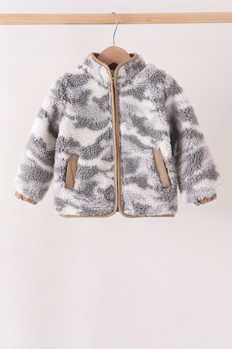 Boys Grey Camo Fleece Jacket