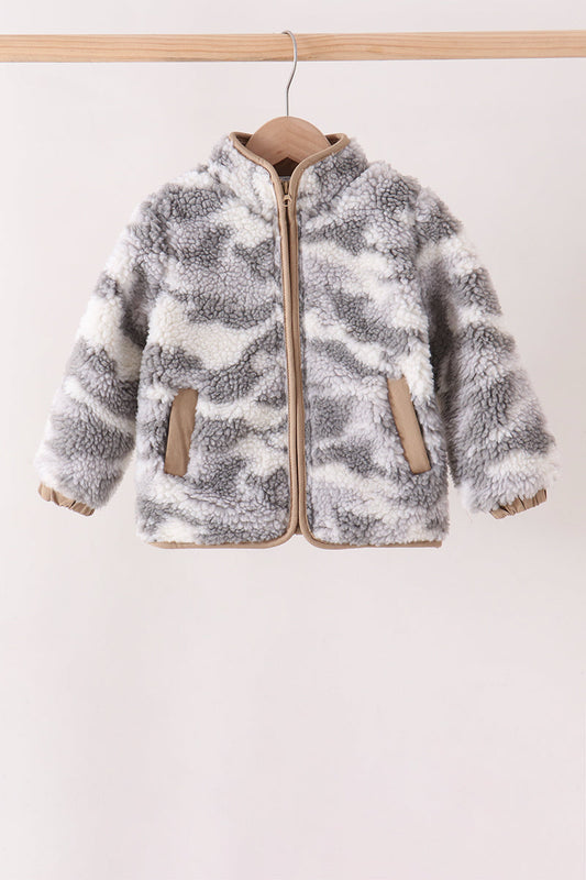 Boys Grey Camo Fleece Jacket