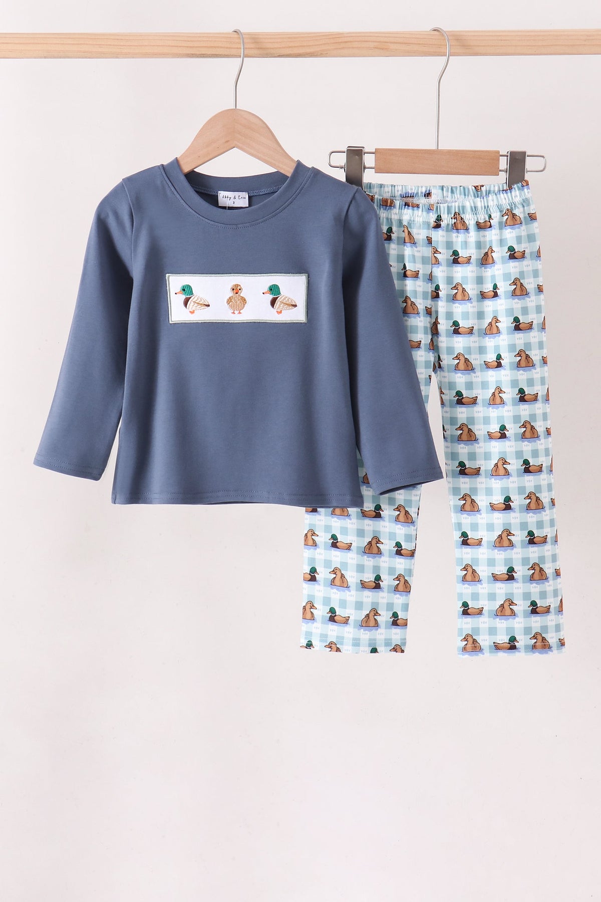 Boys Mallard Duck Embroidery Long Sleeve Pants Set 