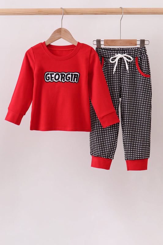 Boys Red Georgia Embroidery Pants Set