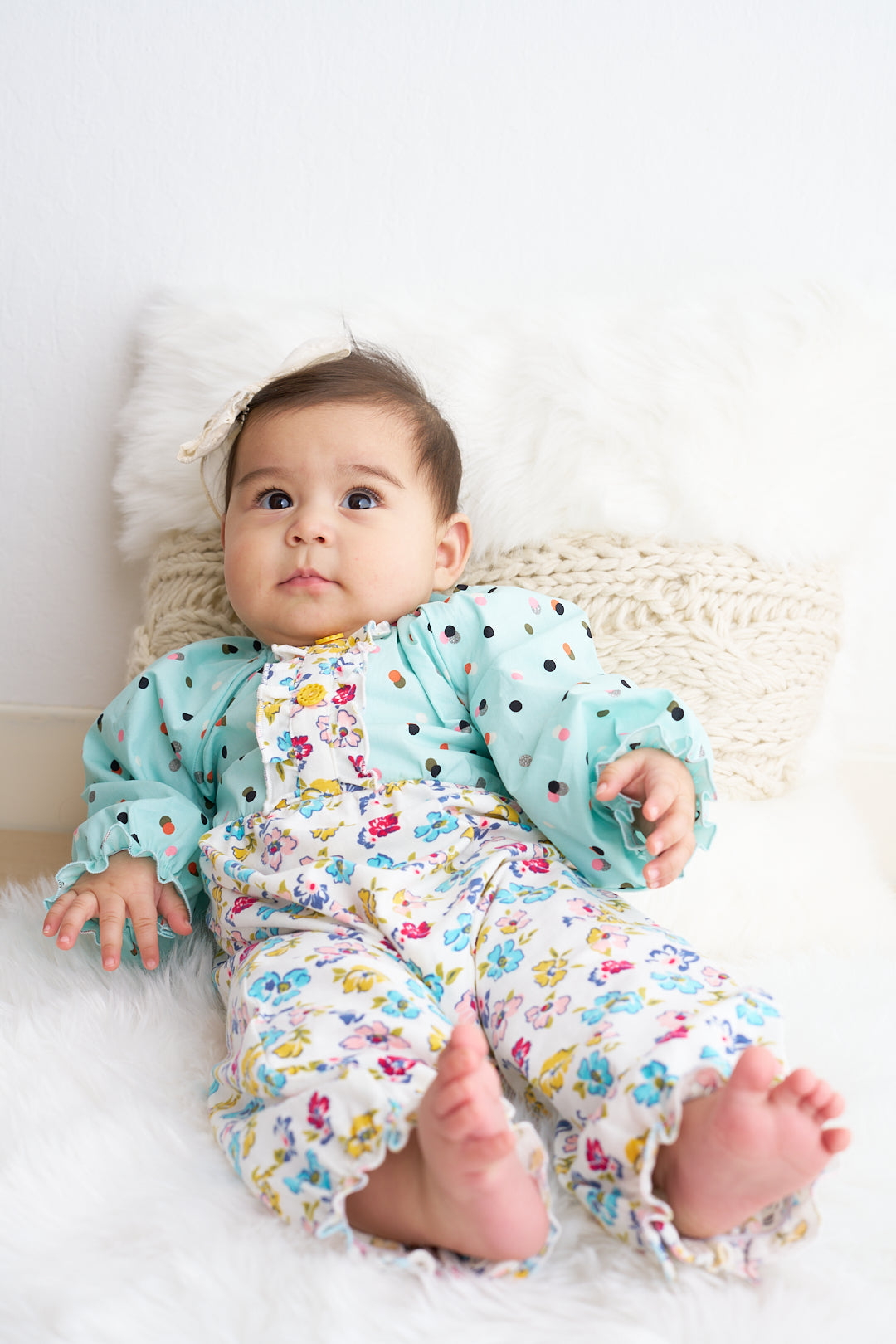 Mint Floral Print Baby Girl Romper