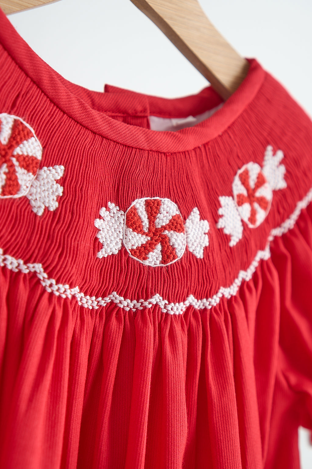 Red Christmas Candy Hand Smocked Dress
