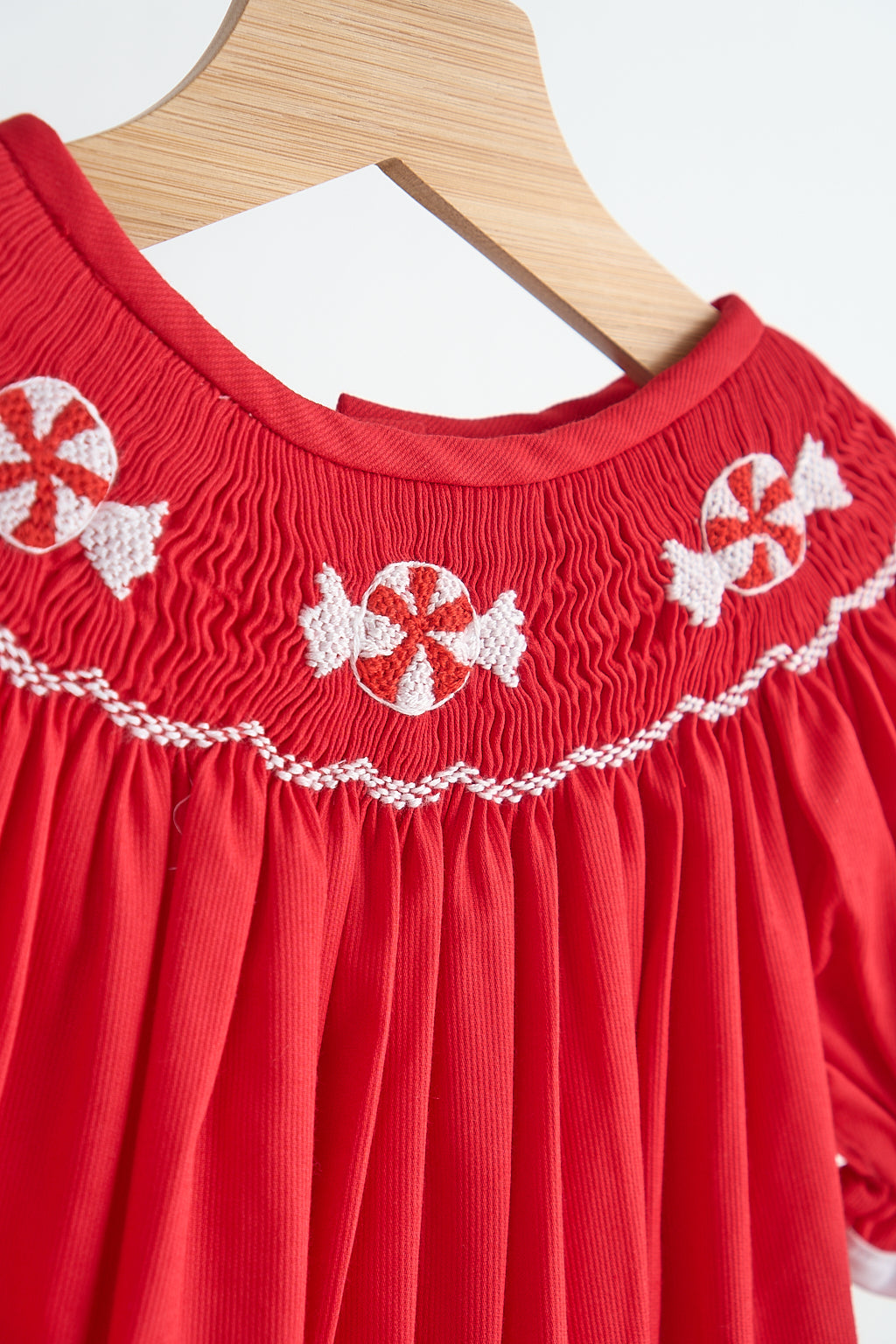 Red Christmas Candy Hand Smocked Girl Romper