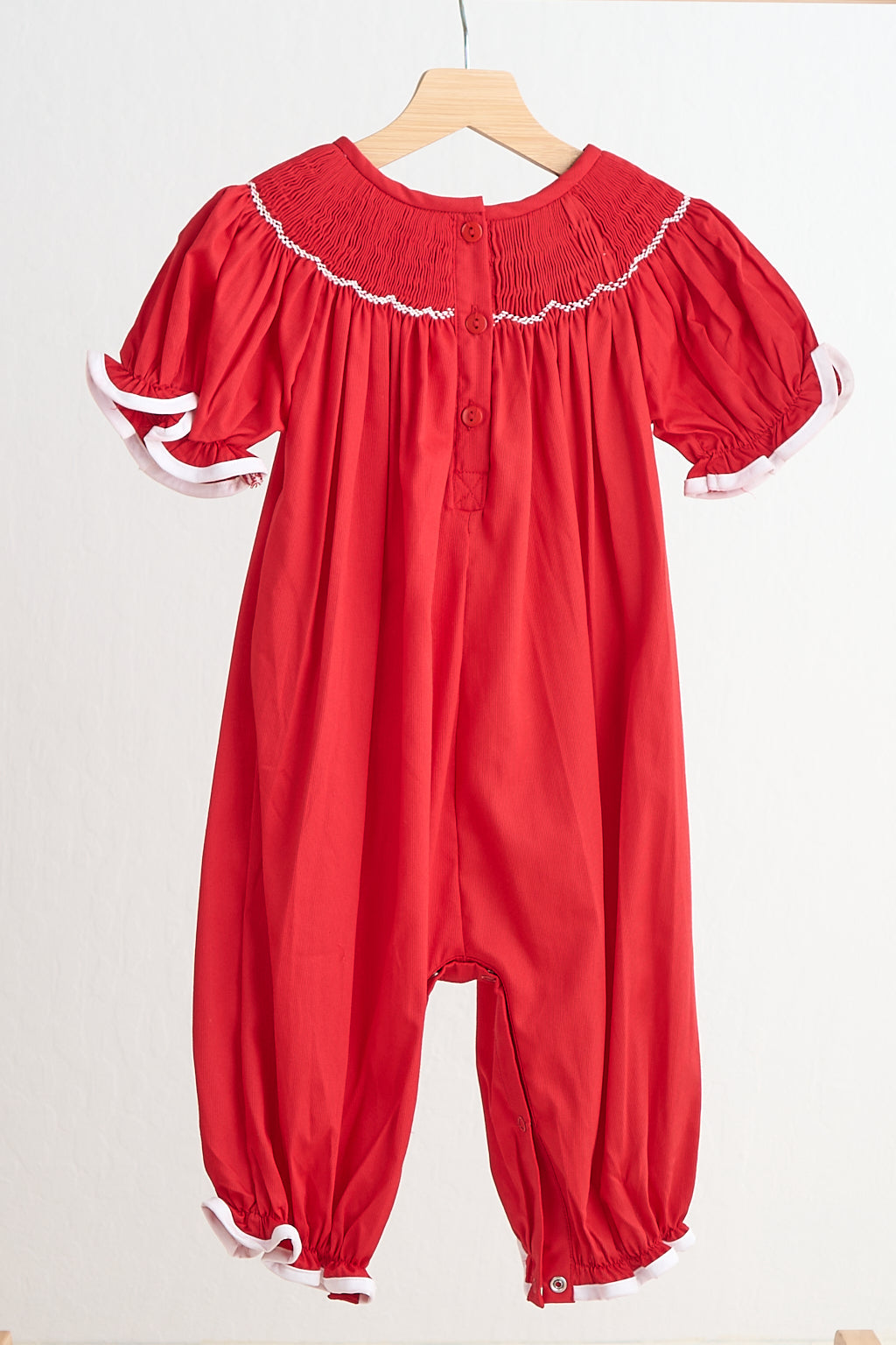 Red Christmas Candy Hand Smocked Girl Romper