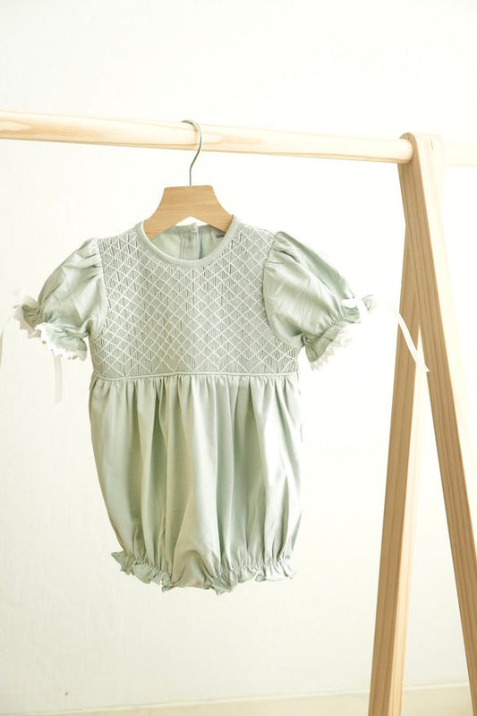 Sage Smocked Lace Girl Bubble