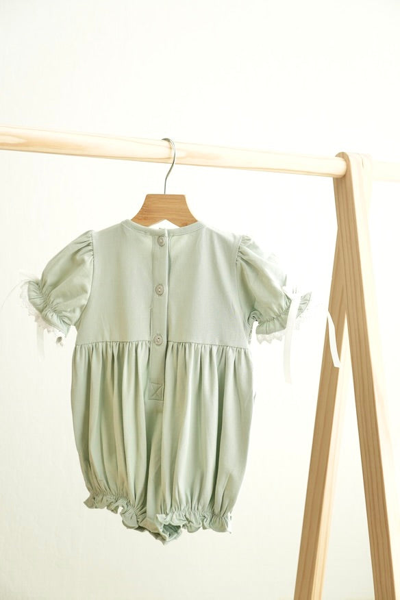 Sage Smocked Lace Girl Bubble