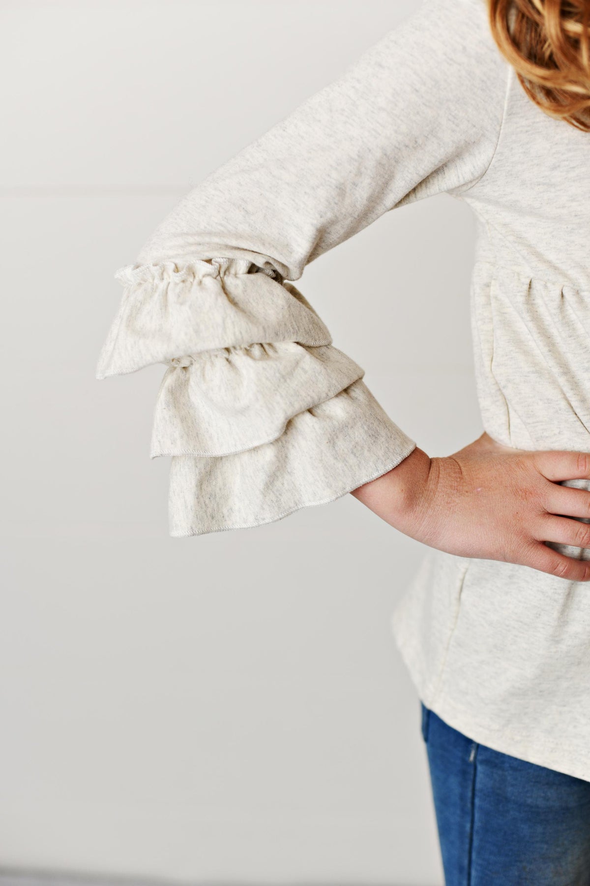 Girls Ecru 3 Ruffle Shirt