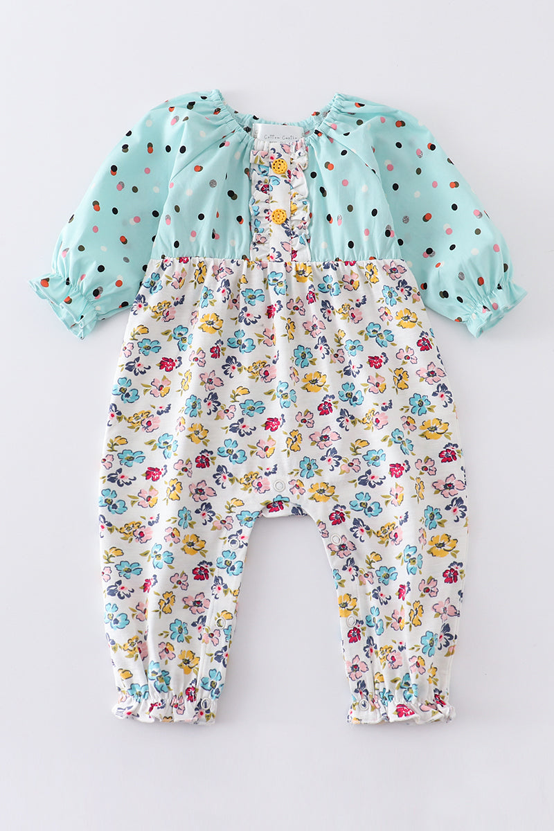 Mint Floral Print Baby Girl Romper