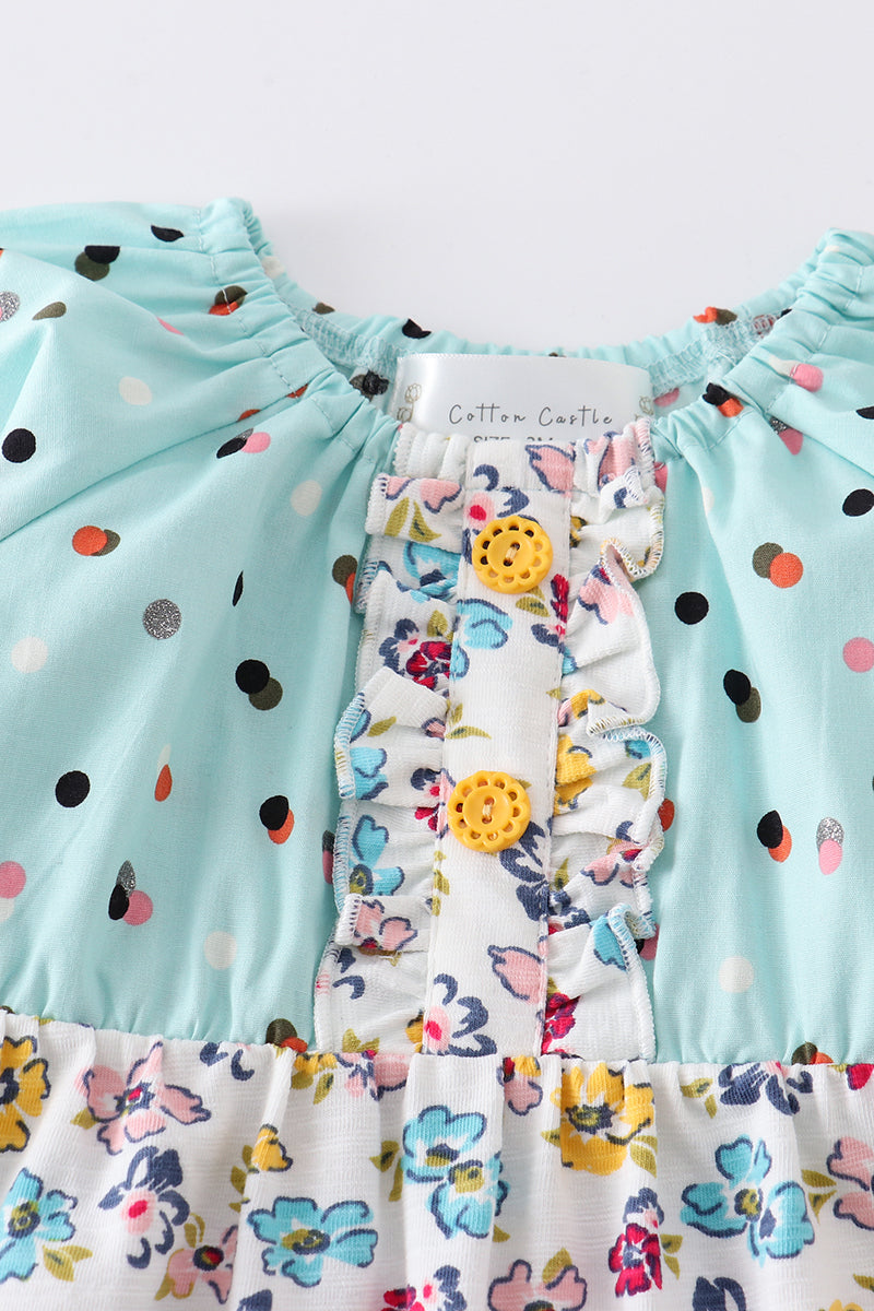 Mint Floral Print Baby Girl Romper