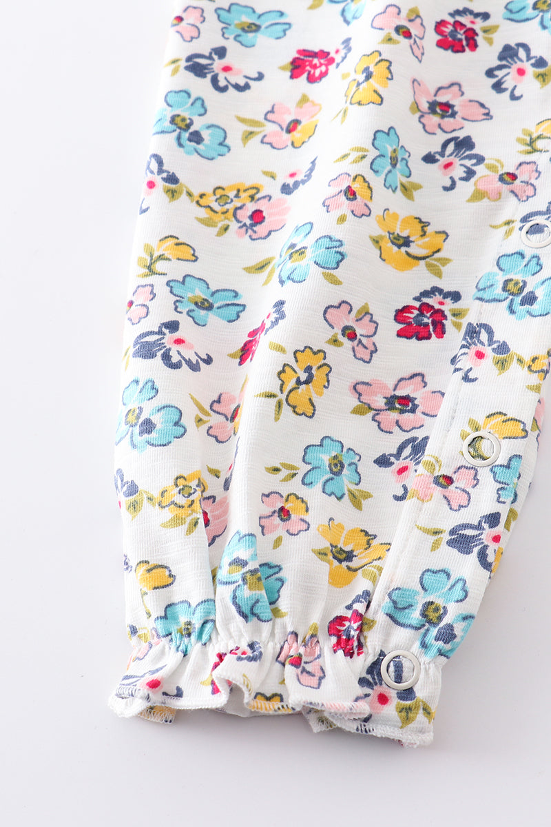 Mint Floral Print Baby Girl Romper