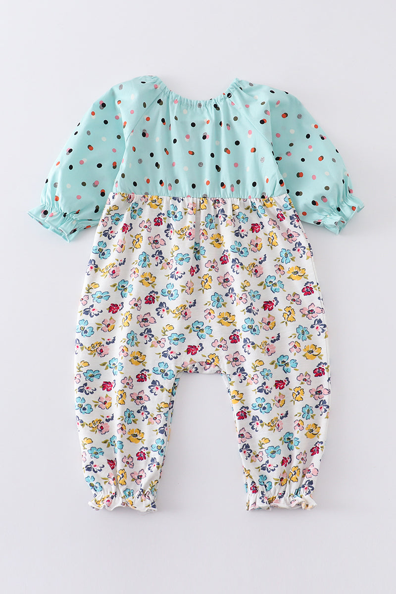 Mint Floral Print Baby Girl Romper
