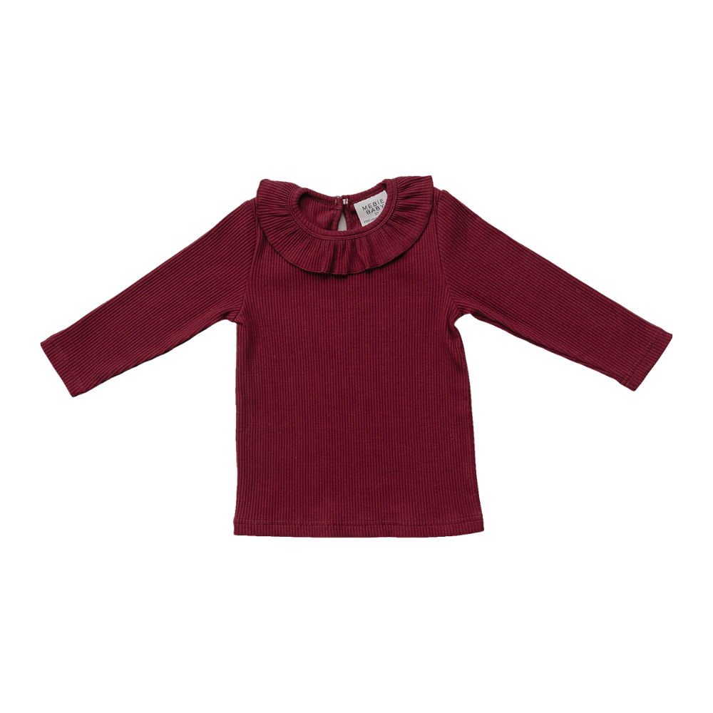 Girls Red long-sleeve top with a ruffled collar 