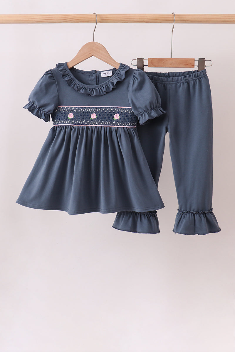 Girls Garden Rose Smocked Ruffle Pants Set