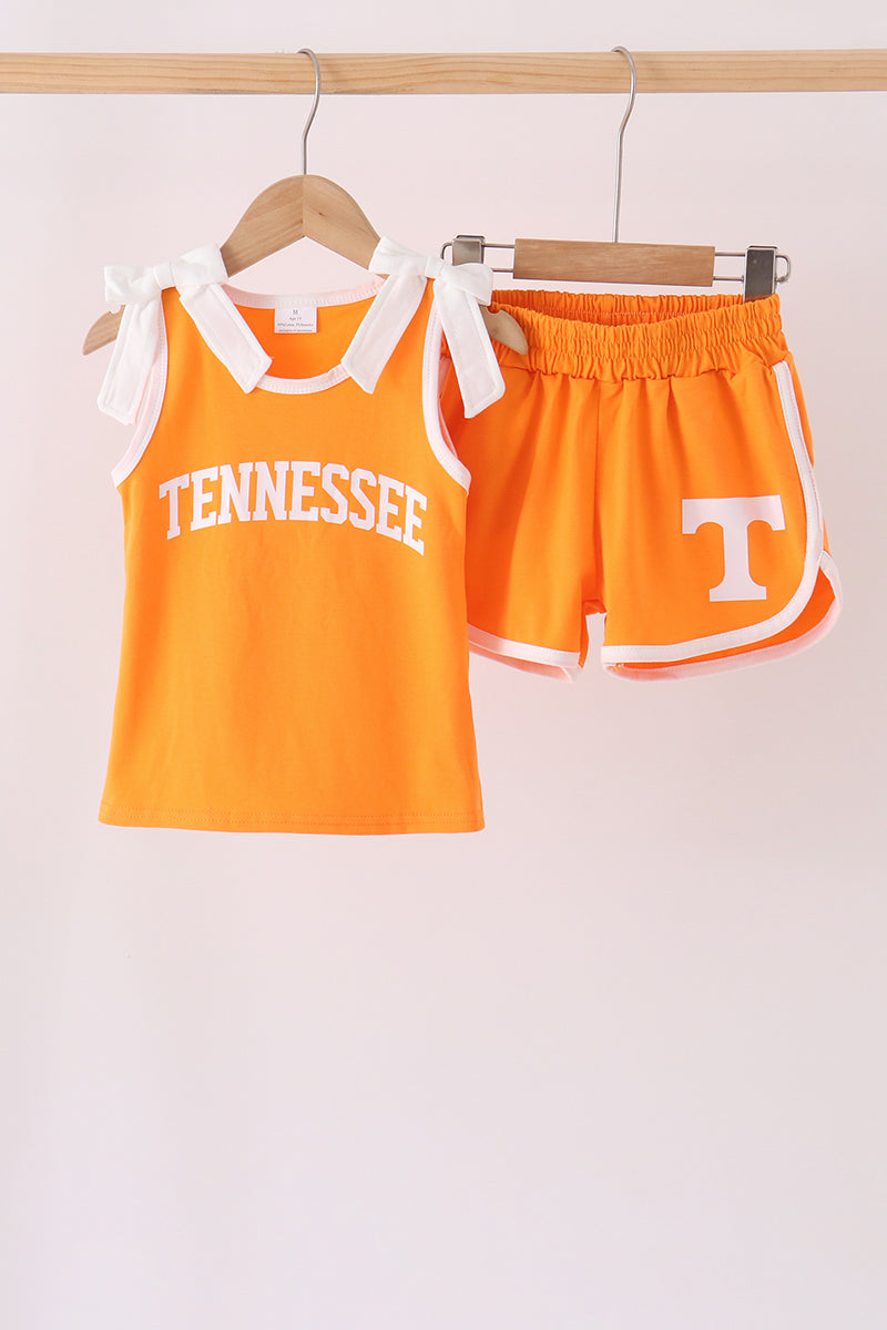 Girls Orange Active Shorts Set Tennessee