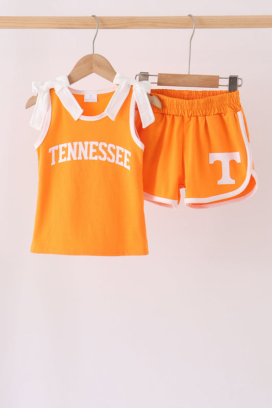Girls Orange Active Shorts Set Tennessee