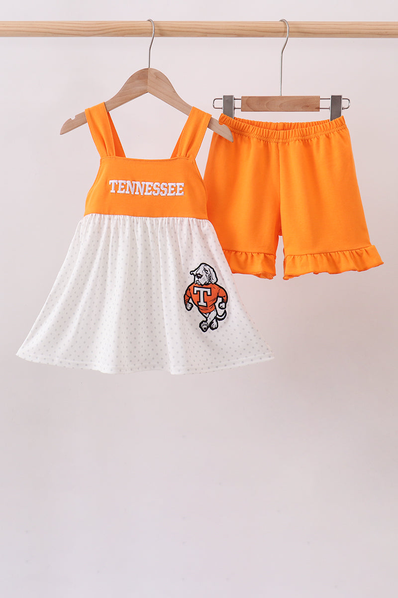 Girls Orange Tennessee Vols Applique Ruffle Shorts Set