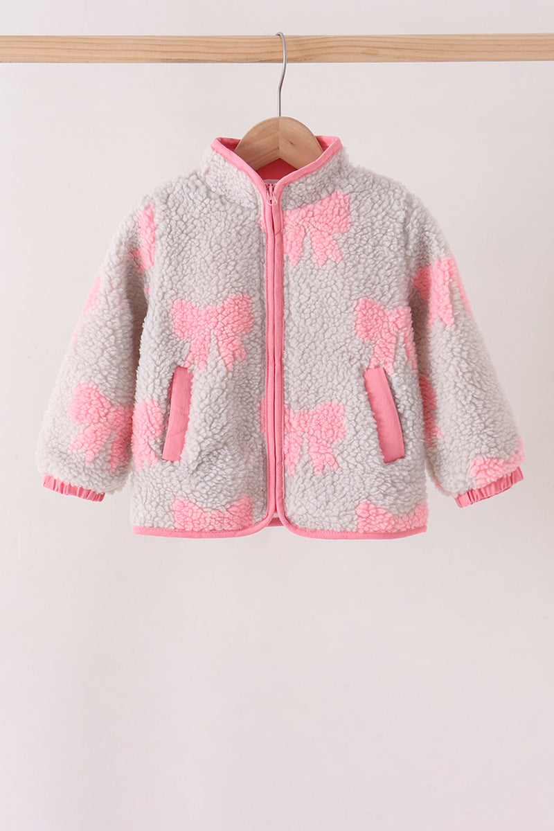 Girls Pink Bow Fleece Jacket