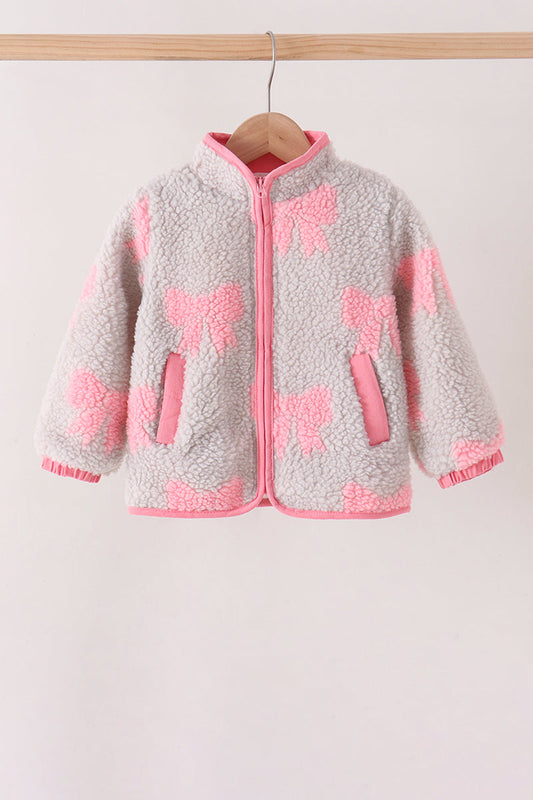 Girls Pink Bow Fleece Jacket