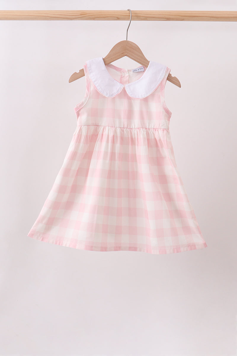 Girls Pink Collar Gingham Dress