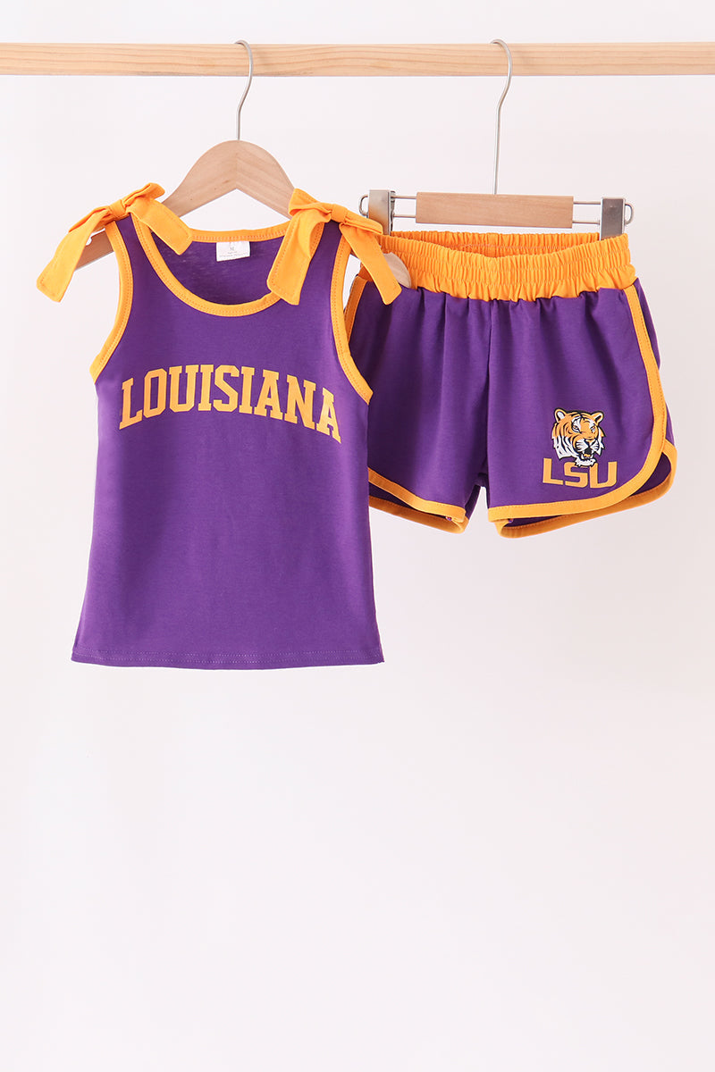 Girls Purple LSU Active Shorts Set