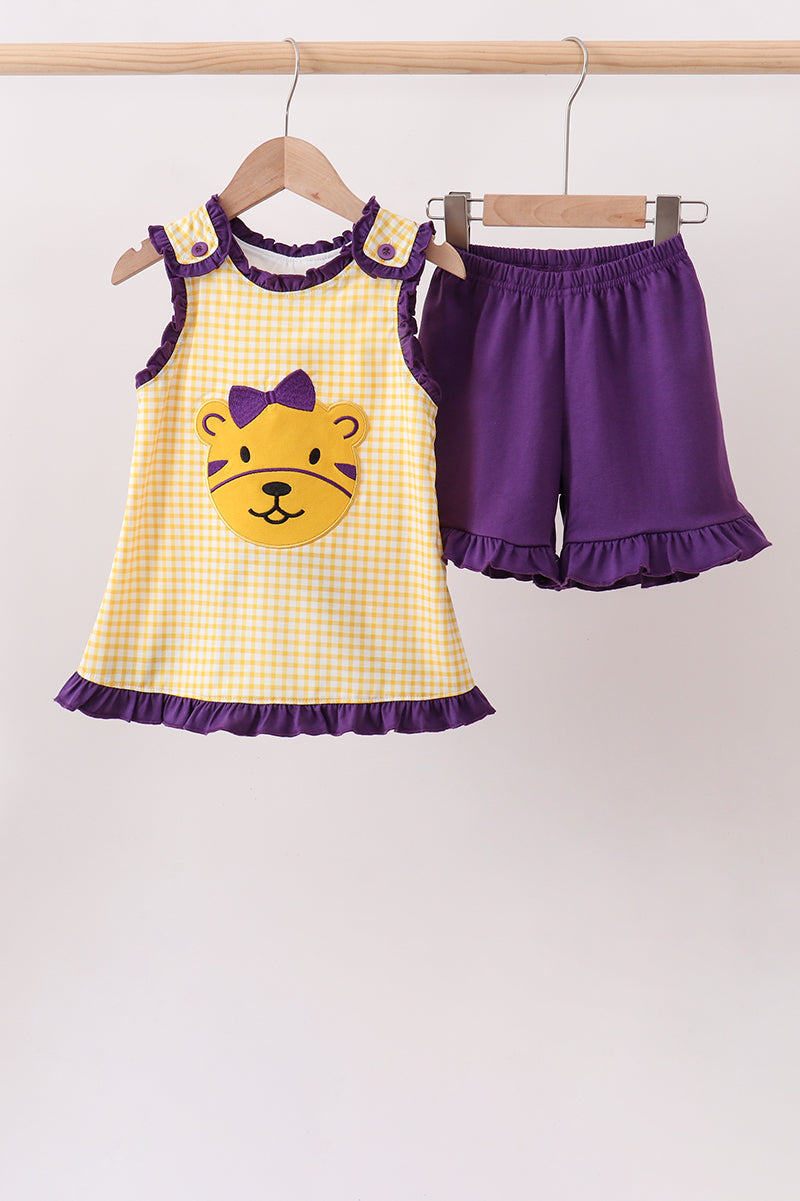 Girls Purple LSU Tiger Applique Ruffle Set