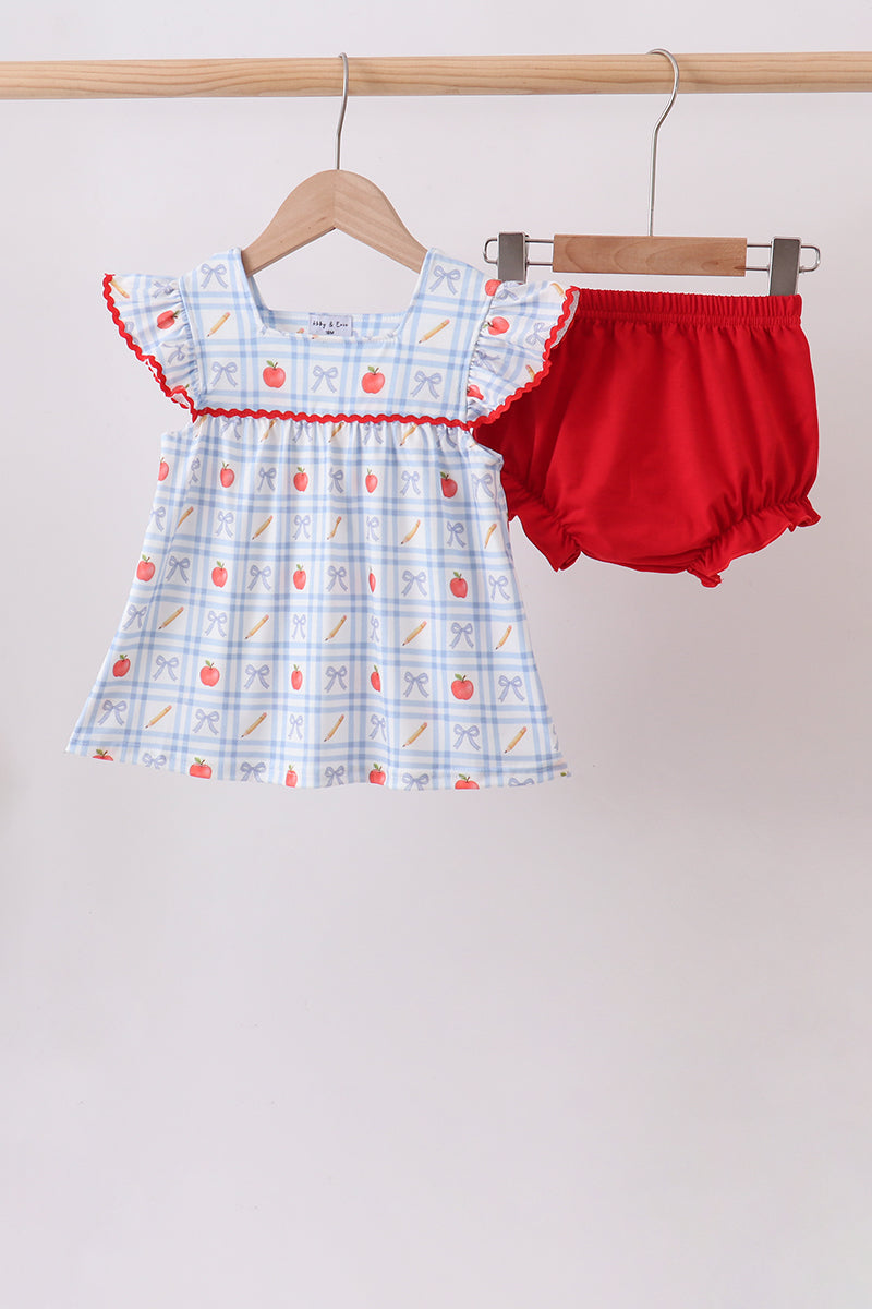 Girls Red Apple Print Bloomer Set for daycare back to school