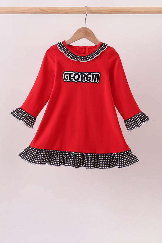 Girls Red Georgia Embroidery Ruffle Dress