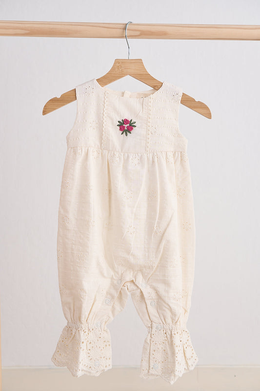 White Embroidered Floral Lace Jumpsuit