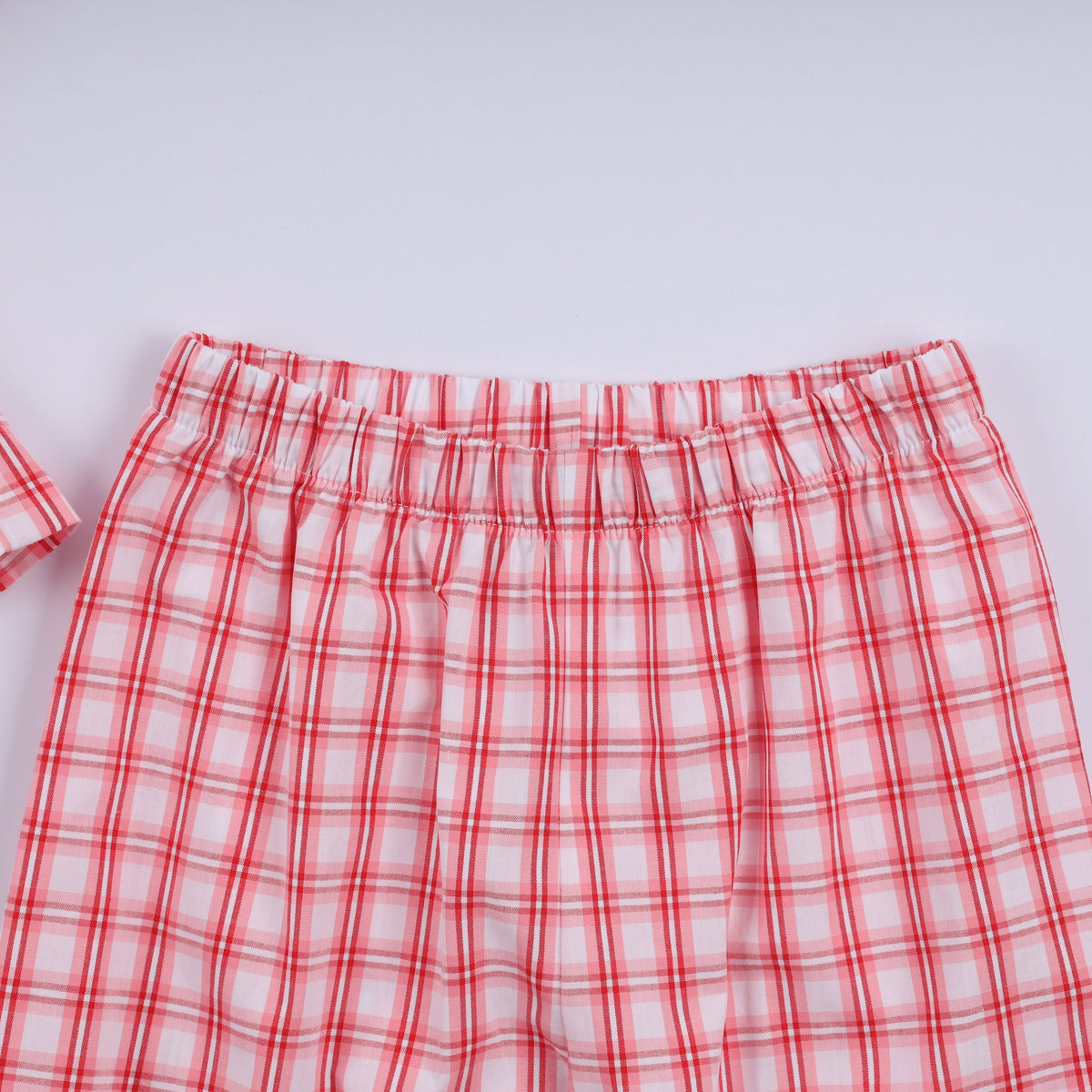 Red Christmas Santa Claus Hand Smocked Plaid Ruffle Pants Set