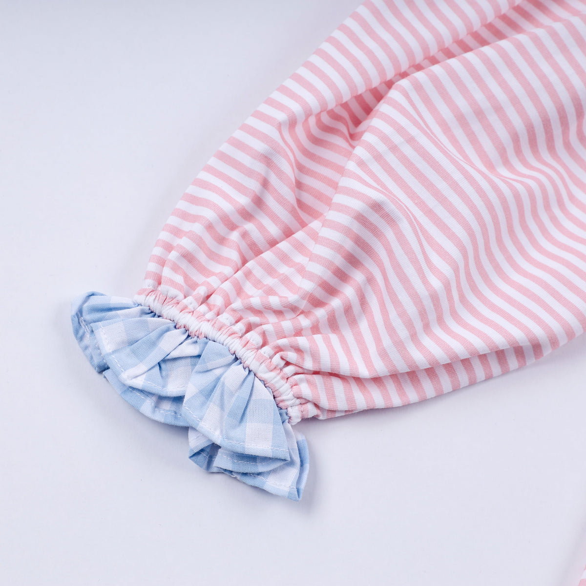 Girls Pink Candy Cane Bow Hand Smocked Ruffle Dress