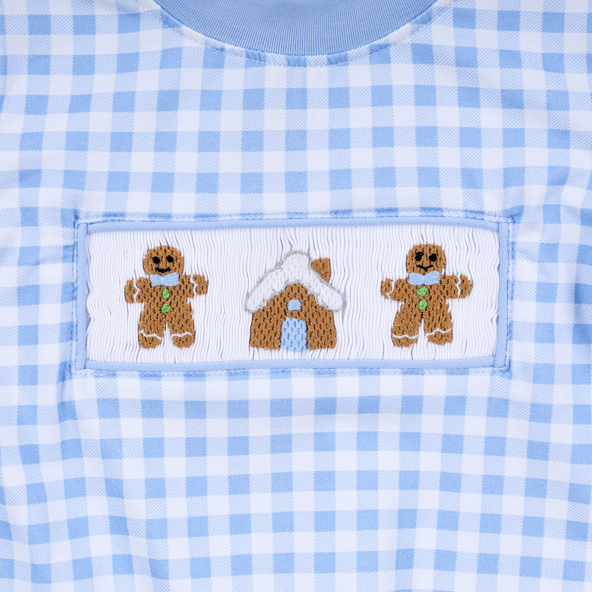 Baby Boy Blue Gingerbread Hand Smocked Gingham Romper