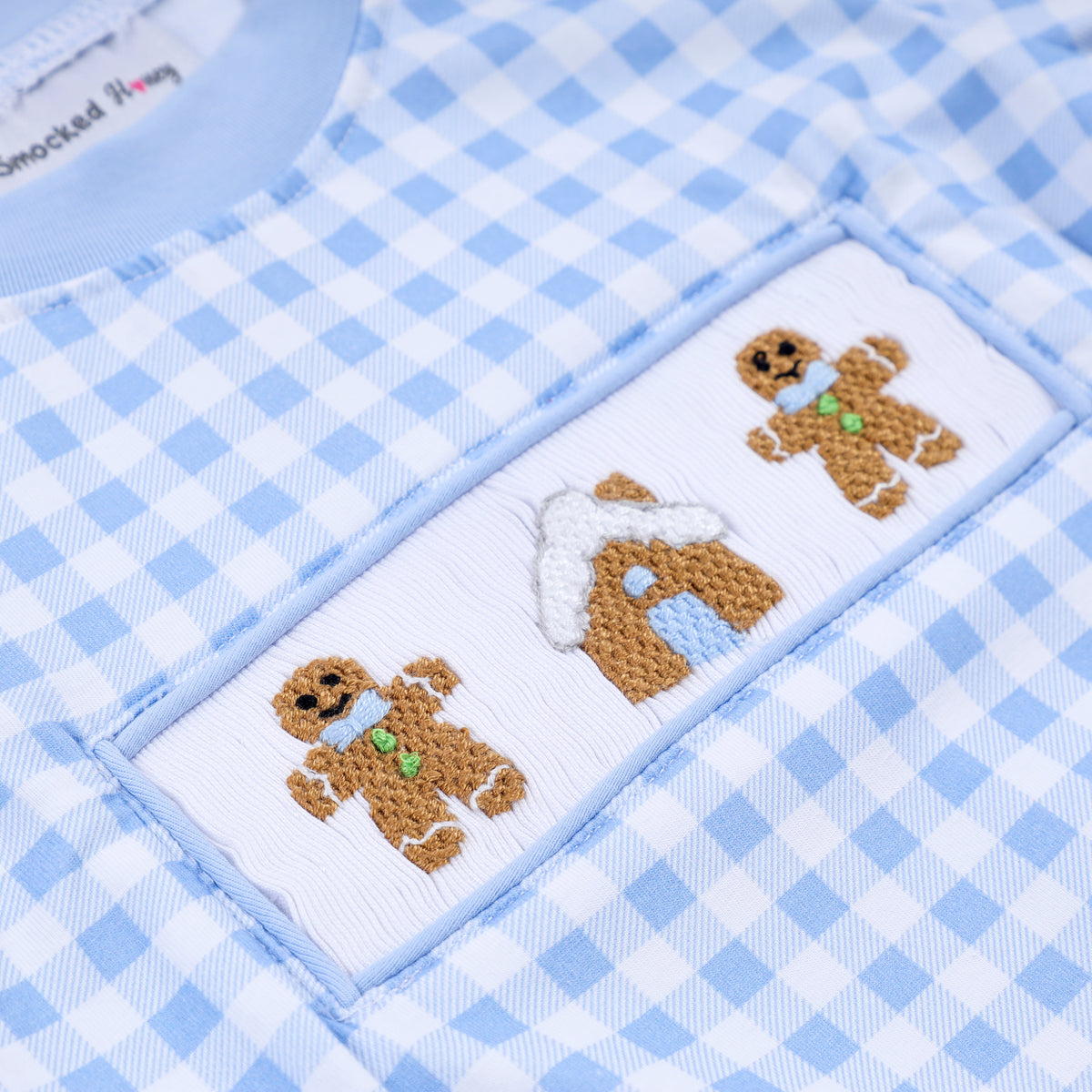 Baby Boy Blue Gingerbread Hand Smocked Gingham Romper