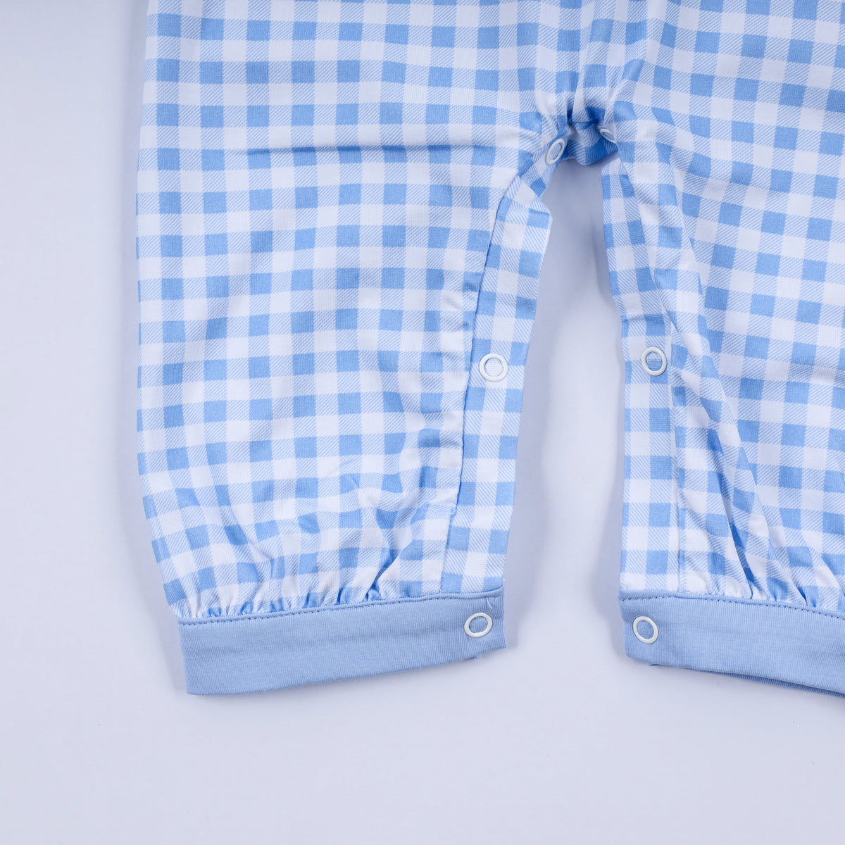 Baby Boy Blue Gingerbread Hand Smocked Gingham Romper