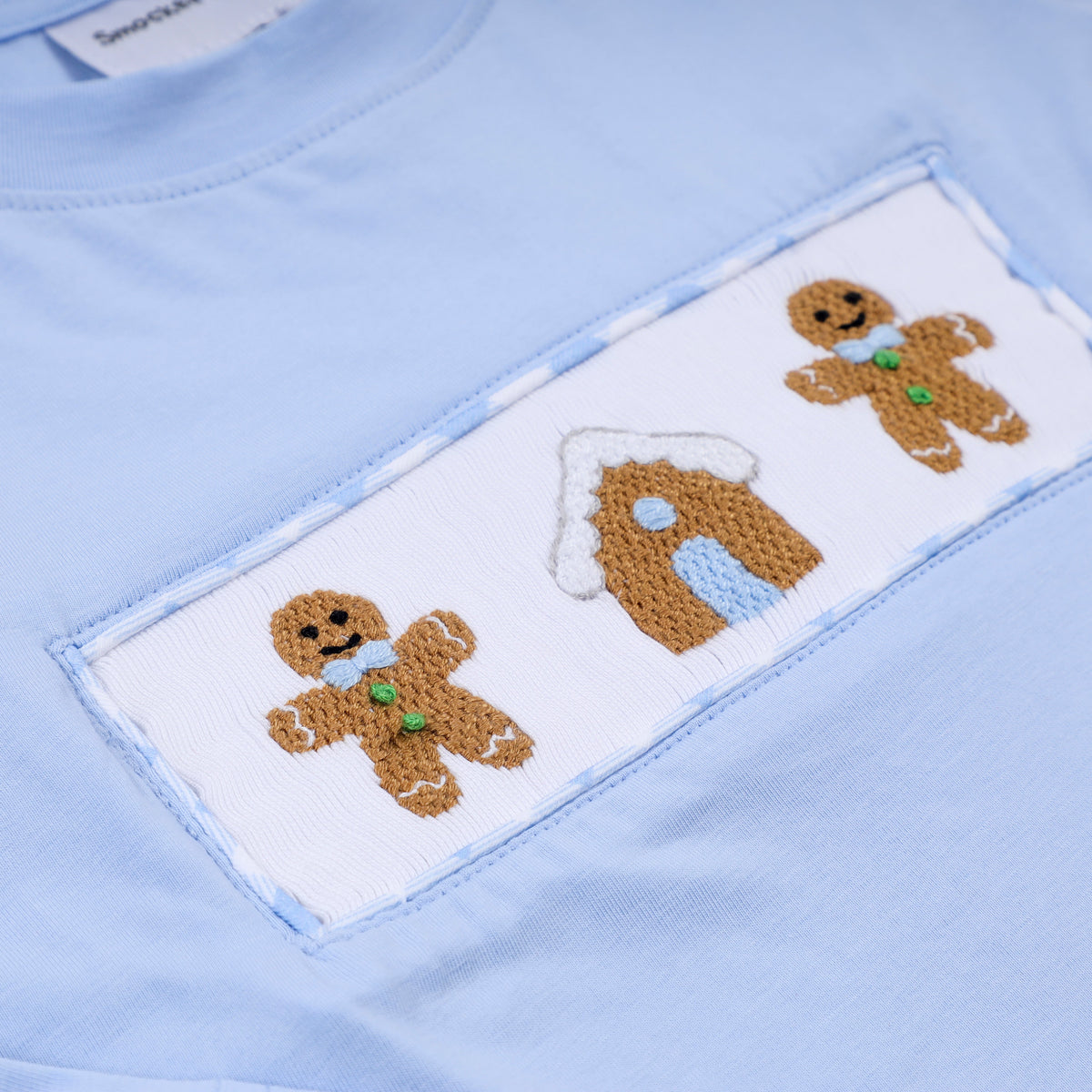 Boys Blue Gingerbread Hand Smocked Gingham Pants Set