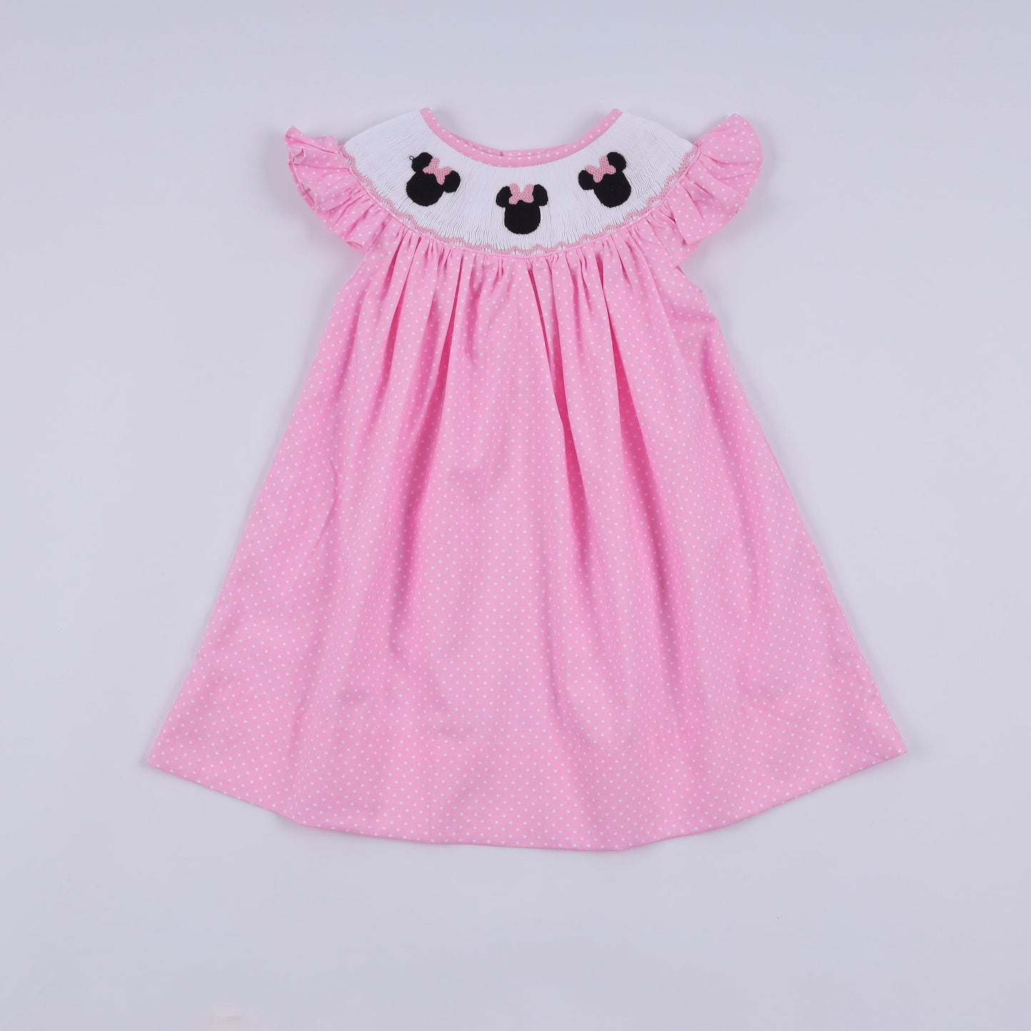Pink Hand Smocked Dot Ruffle Dress