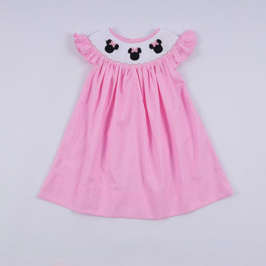 Pink Hand Smocked Dot Ruffle Dress