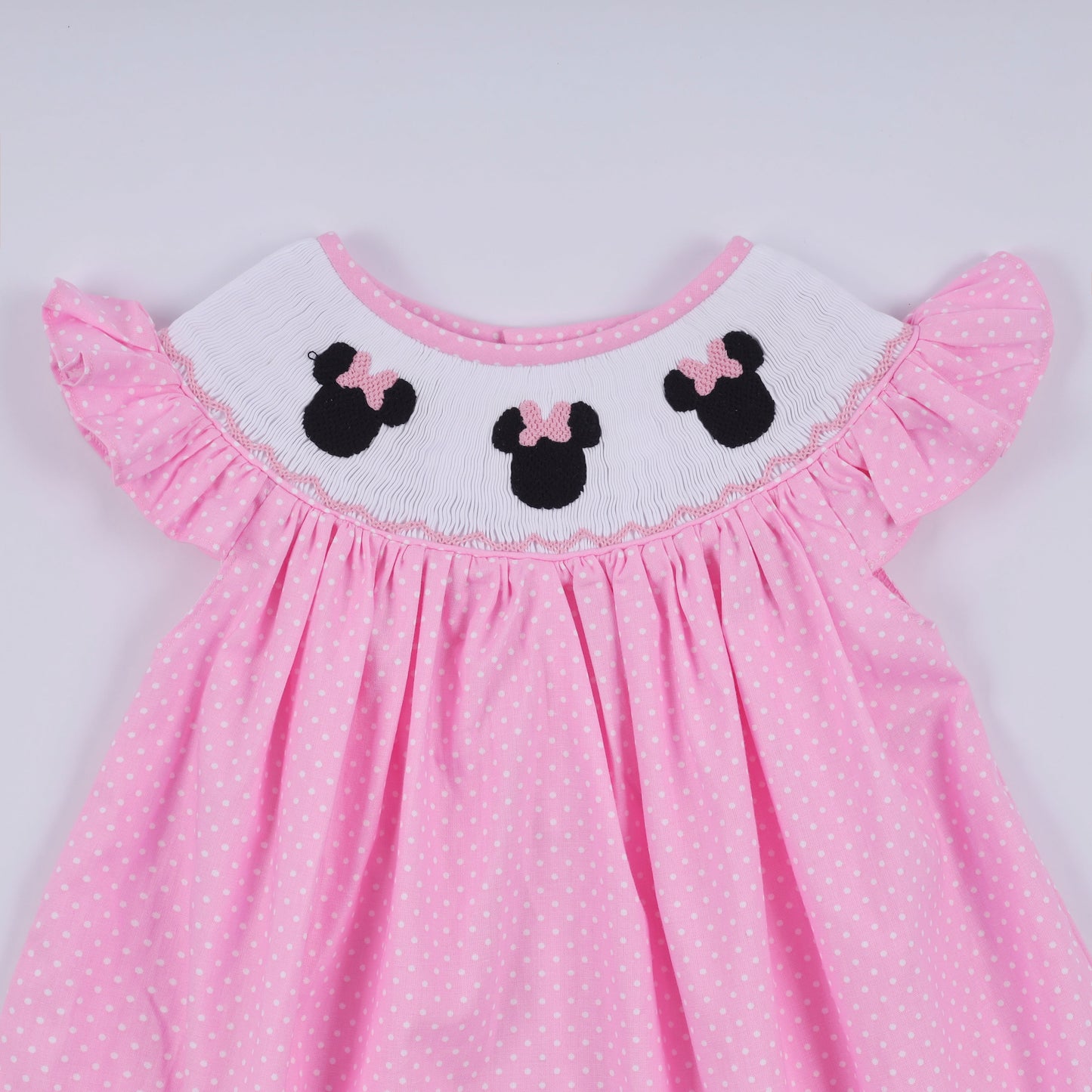 Pink Hand Smocked Dot Ruffle Dress