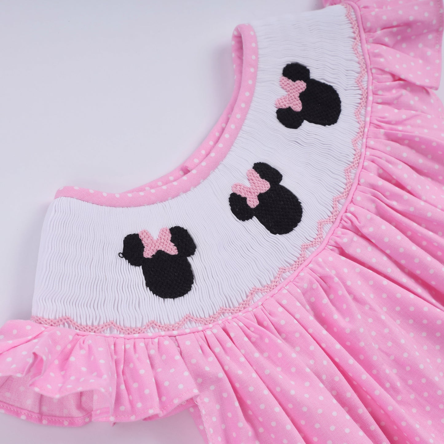 Pink Hand Smocked Dot Ruffle Dress