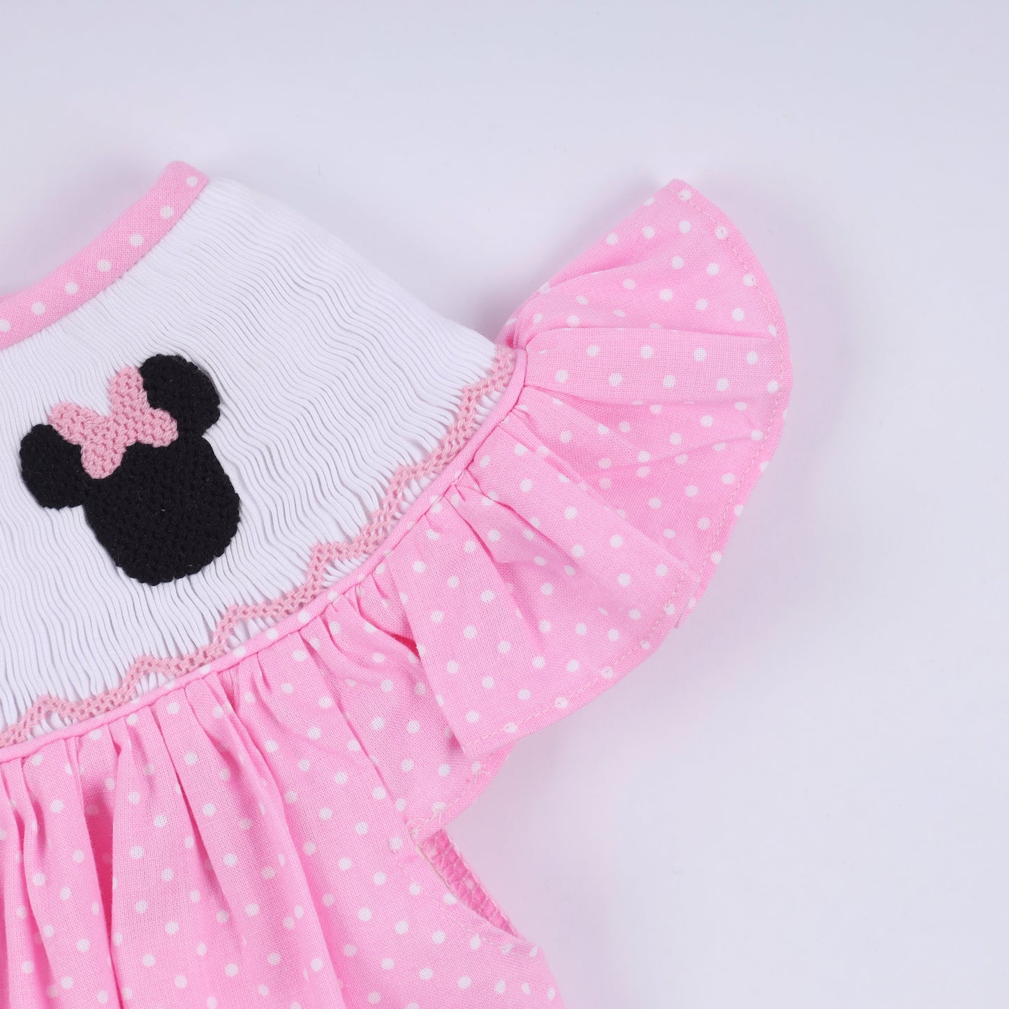 Pink Hand Smocked Dot Ruffle Dress