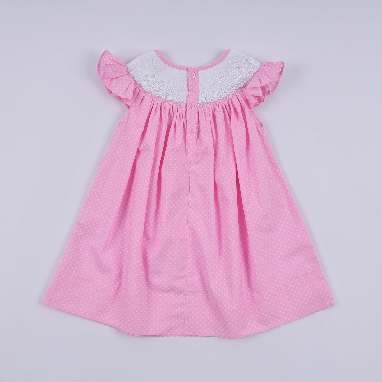 Pink Hand Smocked Dot Ruffle Dress