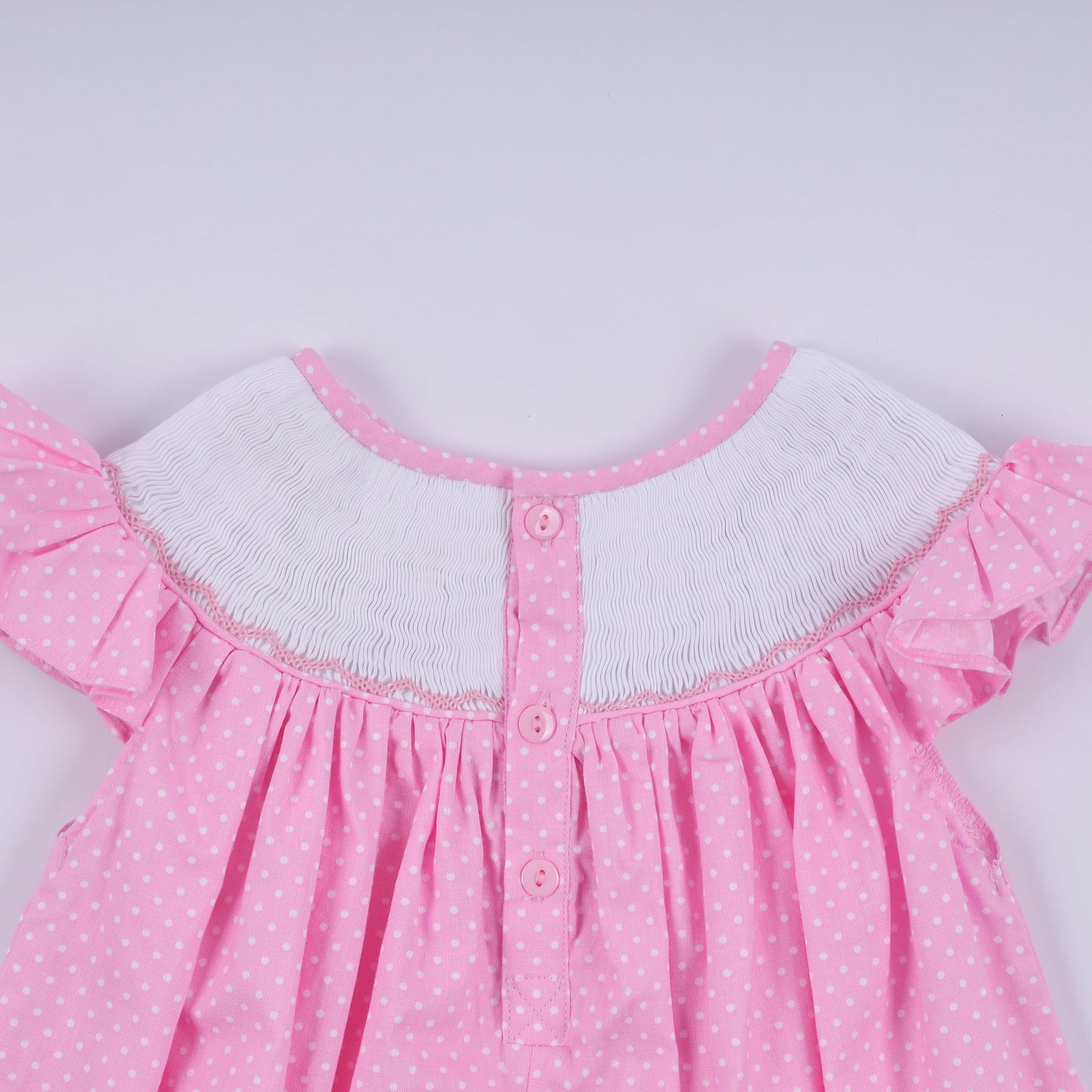Pink Hand Smocked Dot Ruffle Dress