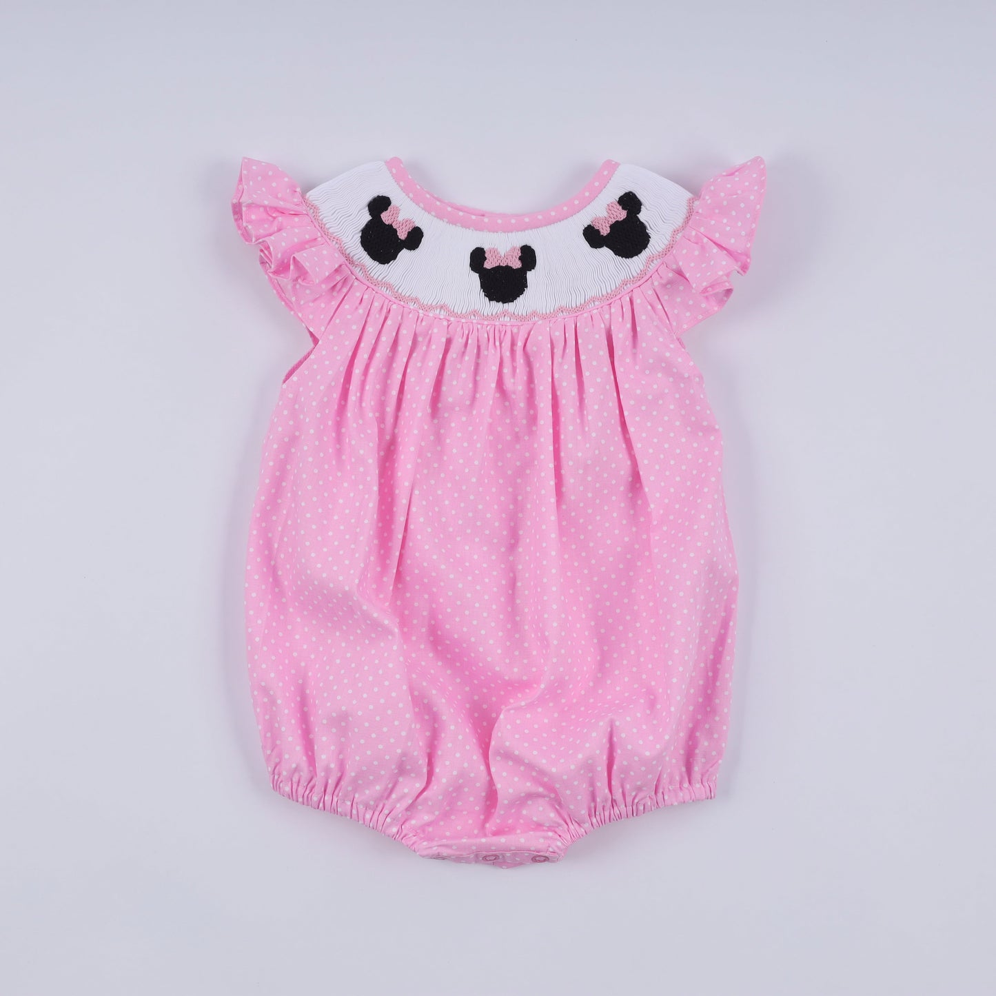 Pink Character Smocked Dot Ruffle Bubble