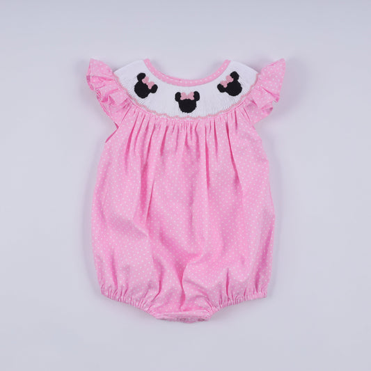 Pink Character Smocked Dot Ruffle Bubble