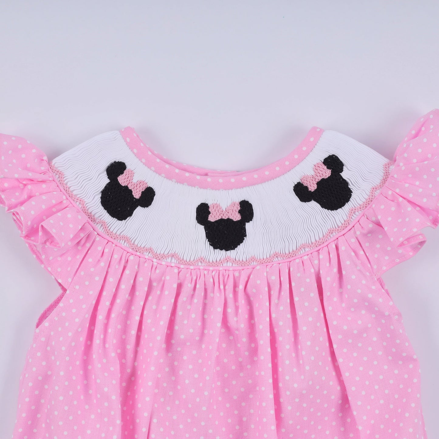 Pink Character Smocked Dot Ruffle Bubble