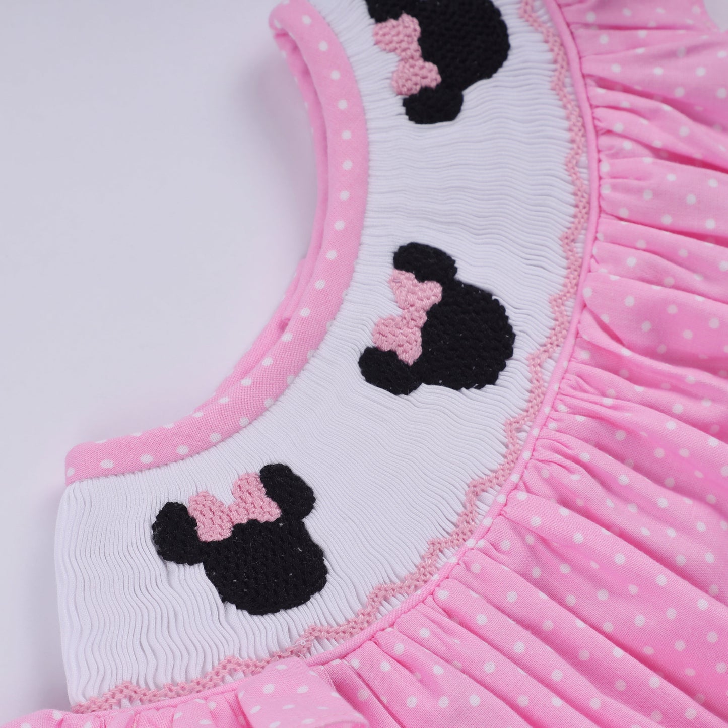 Pink Character Smocked Dot Ruffle Bubble